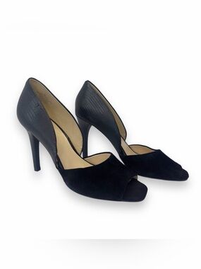 Nine West Women's D'Orsay Peep Toe Pumps Heels Size 9 Black Suede Leather